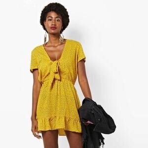 Glamorous Polka-Dot Tie Front Mini Tea Dress size XS Ditsy Spot